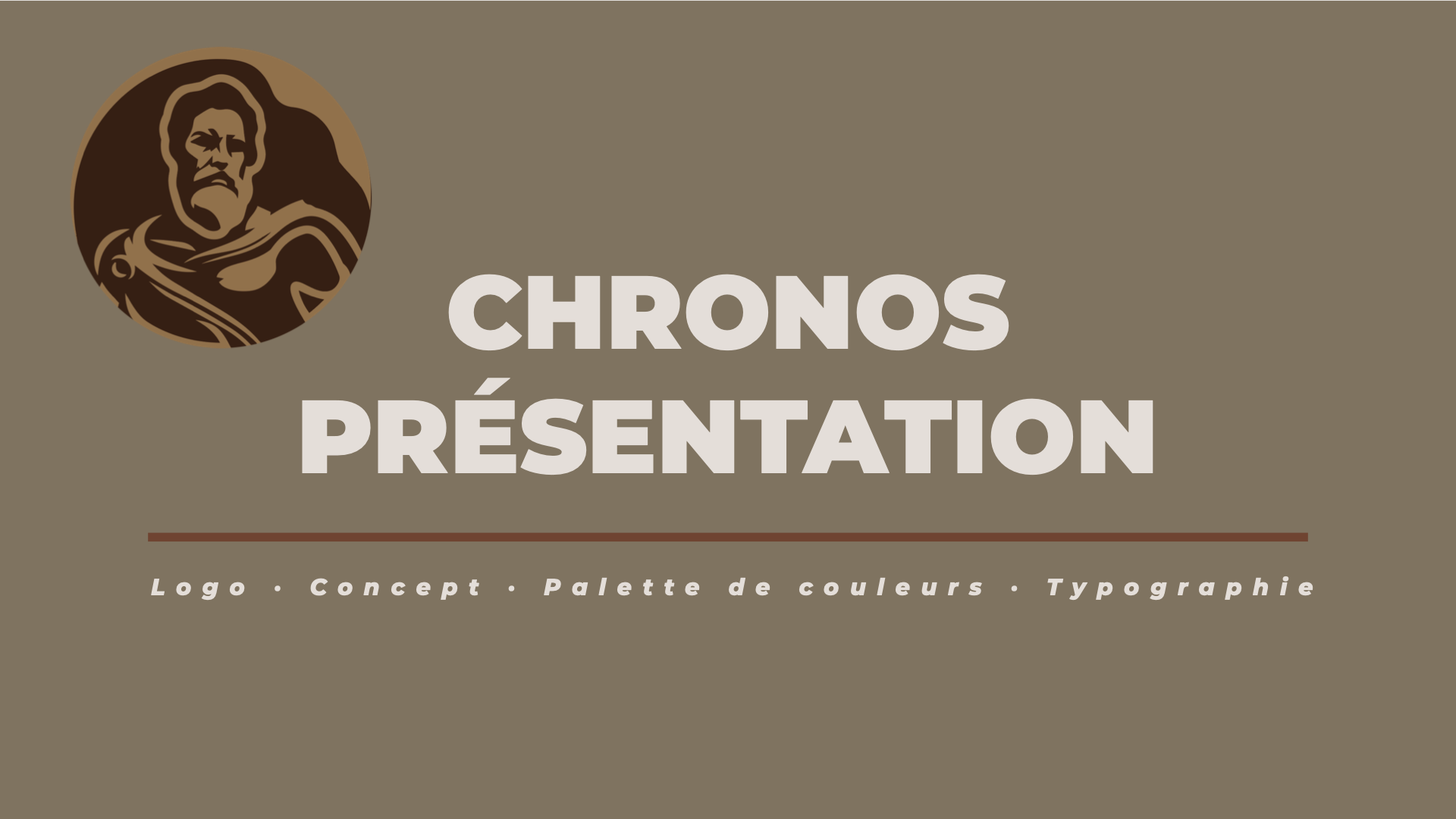 Page de couverture du case study Chronos avec le logo de la marque et la mention présentation, palette beige et marron premium.